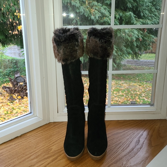 Boot black with grey wedge heel knee High boot - Picture 5 of 15